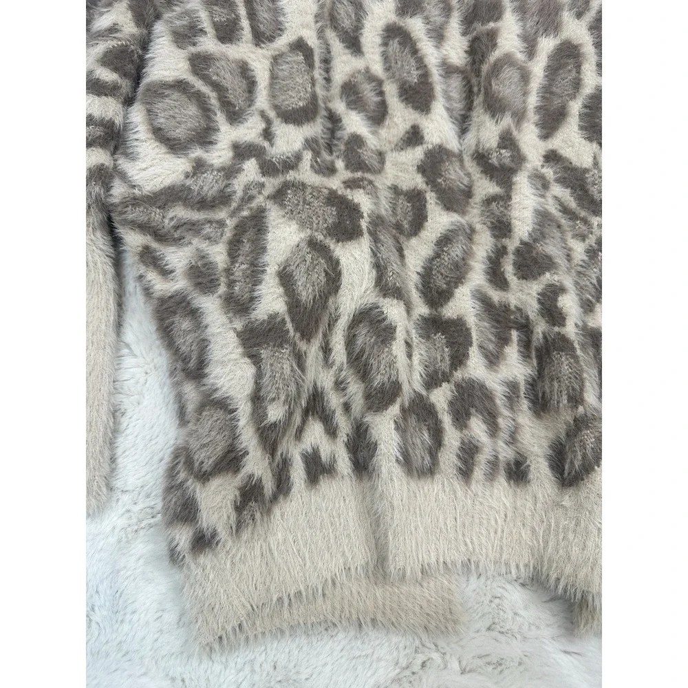 Vinizbena Leopard Print‎ Fuzzy Cardigan Open Front Women's  Size L/XL